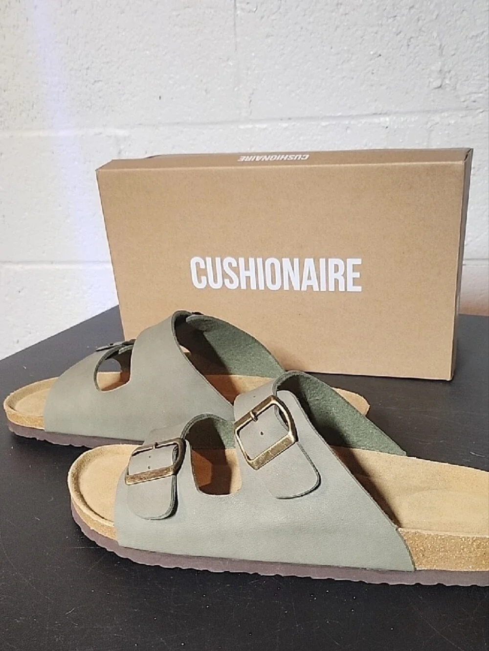 CUSHIONAIRE Labe Olive Slide Sandals